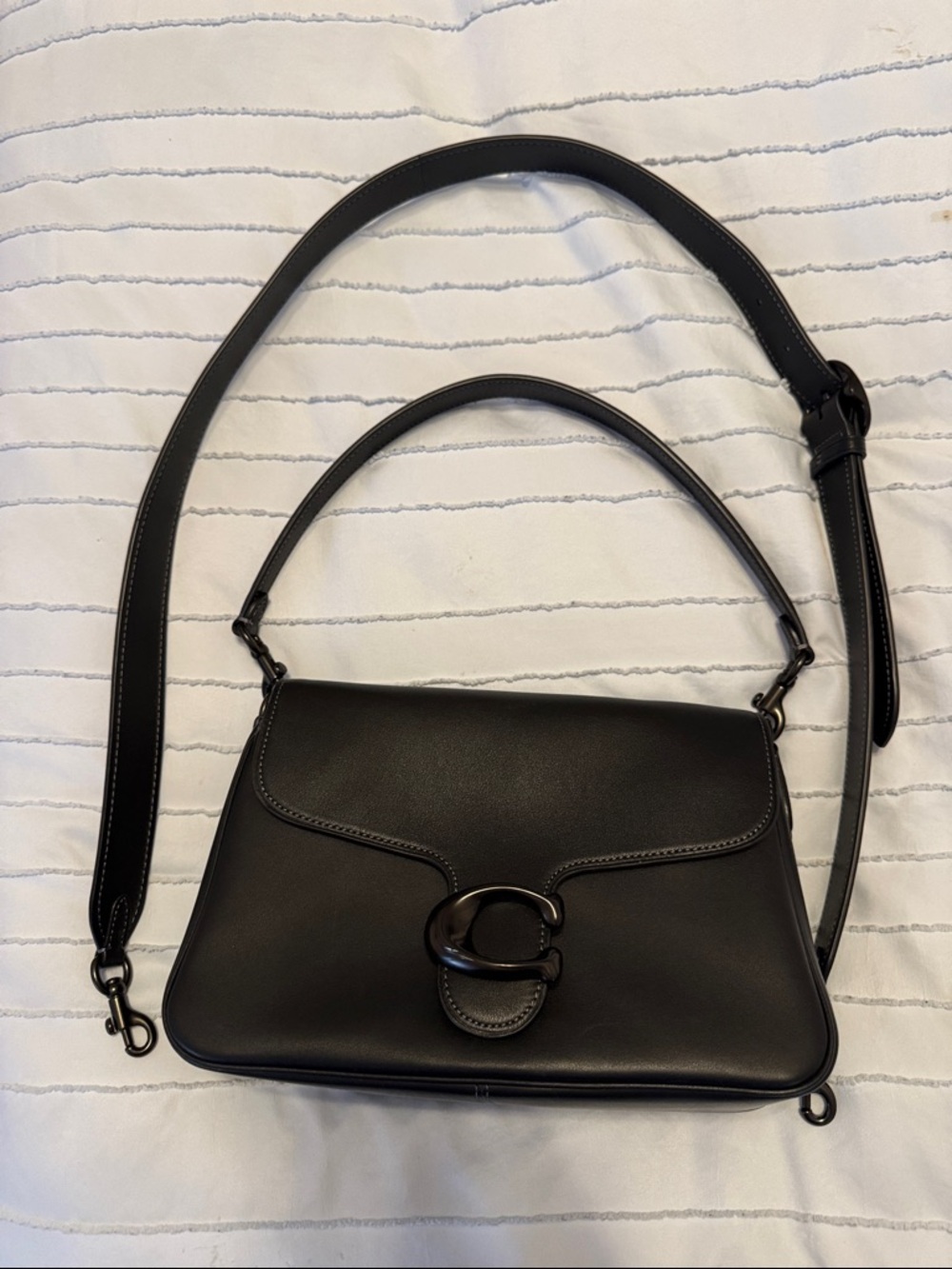 Coach Soft Tabby -Black Leather Shoulder Bag with Signature C Closure